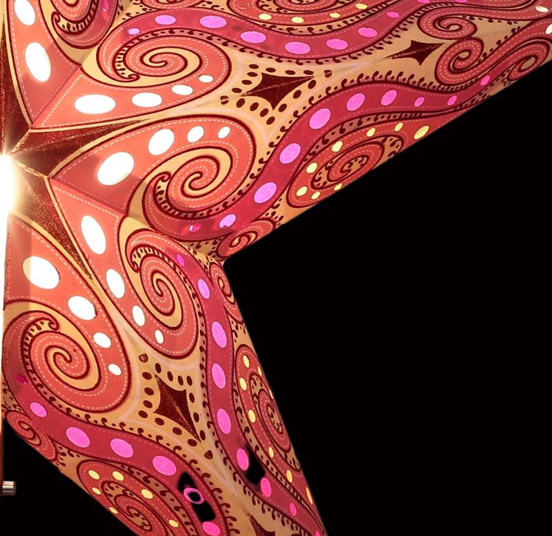Mandala Glitter Pink  - Faltbarer Leuchtstern, Weihnachtsstern aus Papier mit 5 Zacken, 60 cm